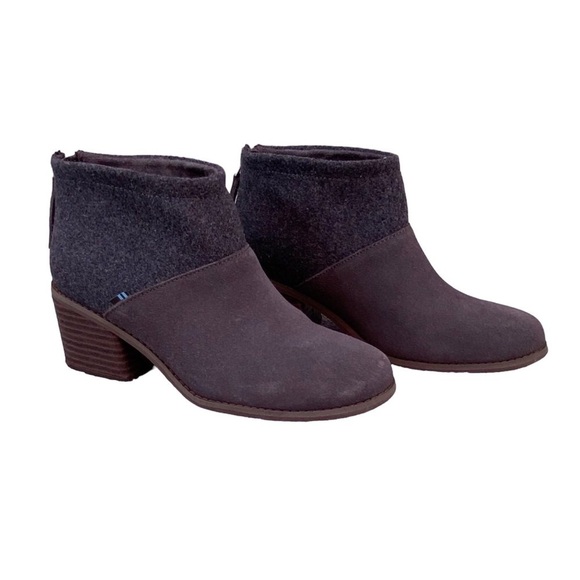 TOMS Lacy Bootie Grey Wool Leather Booties Sz 6.5 - Picture 1 of 9